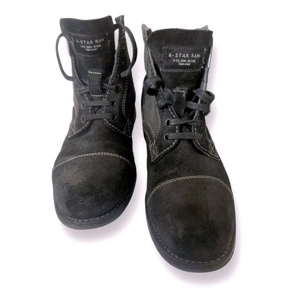 G-STAR RAW Denim & Suede Leather Tie-Up Boots Mens 7 Black Style GS11036…Grunge